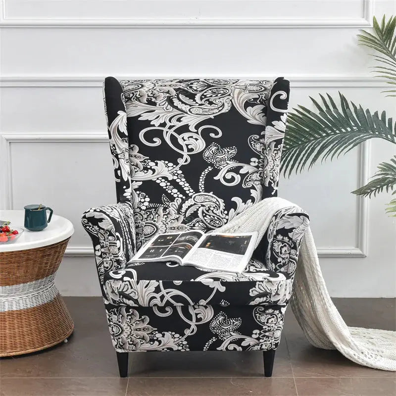 Housse de chaise à ailes imprimées feuilles, housse de fauteuil extensible en Spandex, style nordique amovible, housse de canapé relaxante, housse de protection pour meubles Housse de France