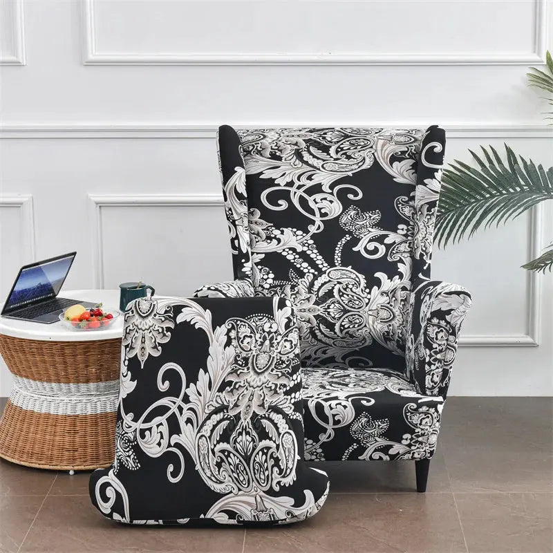 Housse de chaise à ailes imprimées feuilles, housse de fauteuil extensible en Spandex, style nordique amovible, housse de canapé relaxante, housse de protection pour meubles Housse de France