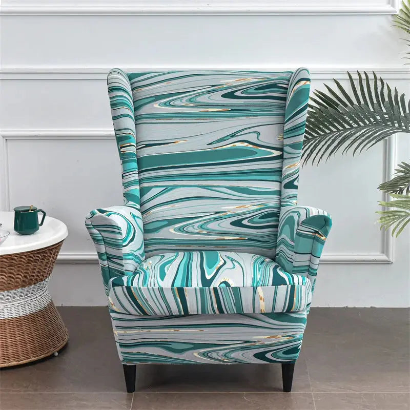 Housse de chaise à ailes imprimées feuilles, housse de fauteuil extensible en Spandex, style nordique amovible, housse de canapé relaxante, housse de protection pour meubles Housse de France