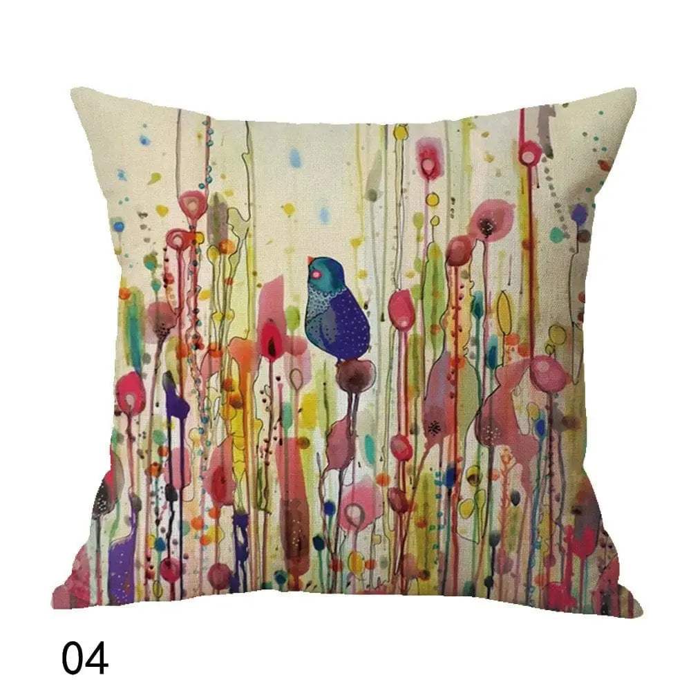 Housse de coussin peint à l'huile des oiseaux - Housse De France