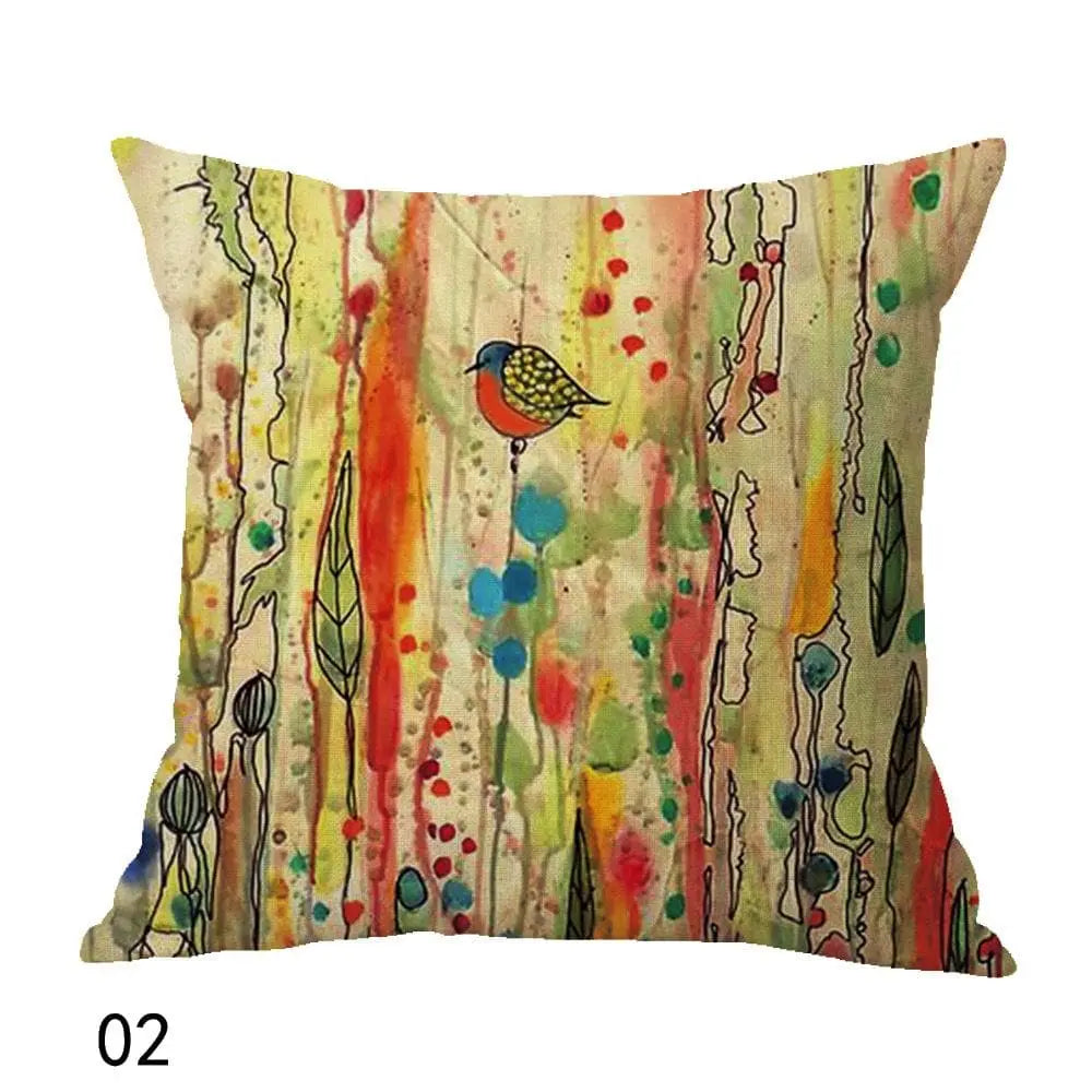 Housse de coussin peint à l'huile des oiseaux - Housse De France