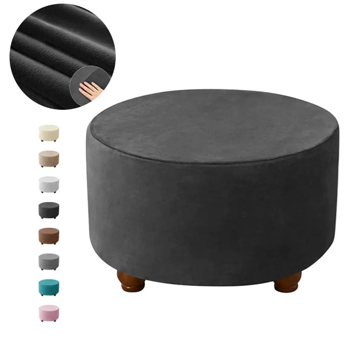 Housse de tabouret Ottoman en velours doux, 1 pièce, ronde, élastique, pour repose-pieds, tout compris, pour salon, chambre à coucher Housse de France