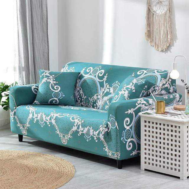 Housse de canapé imprimée extensible MAGIC SOFA - vue de face motif tendance salon moderne