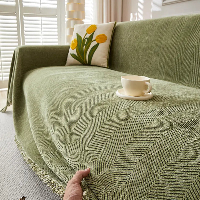 Plaid Canapé Antitache ERENIX Fishbone Pattern Dark Green-180×300cm