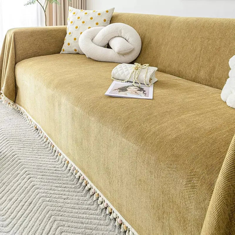Plaid Canapé Chenille Moderne VERIA Khaki Yellow-Lumbar Cushion Cover 30 X50