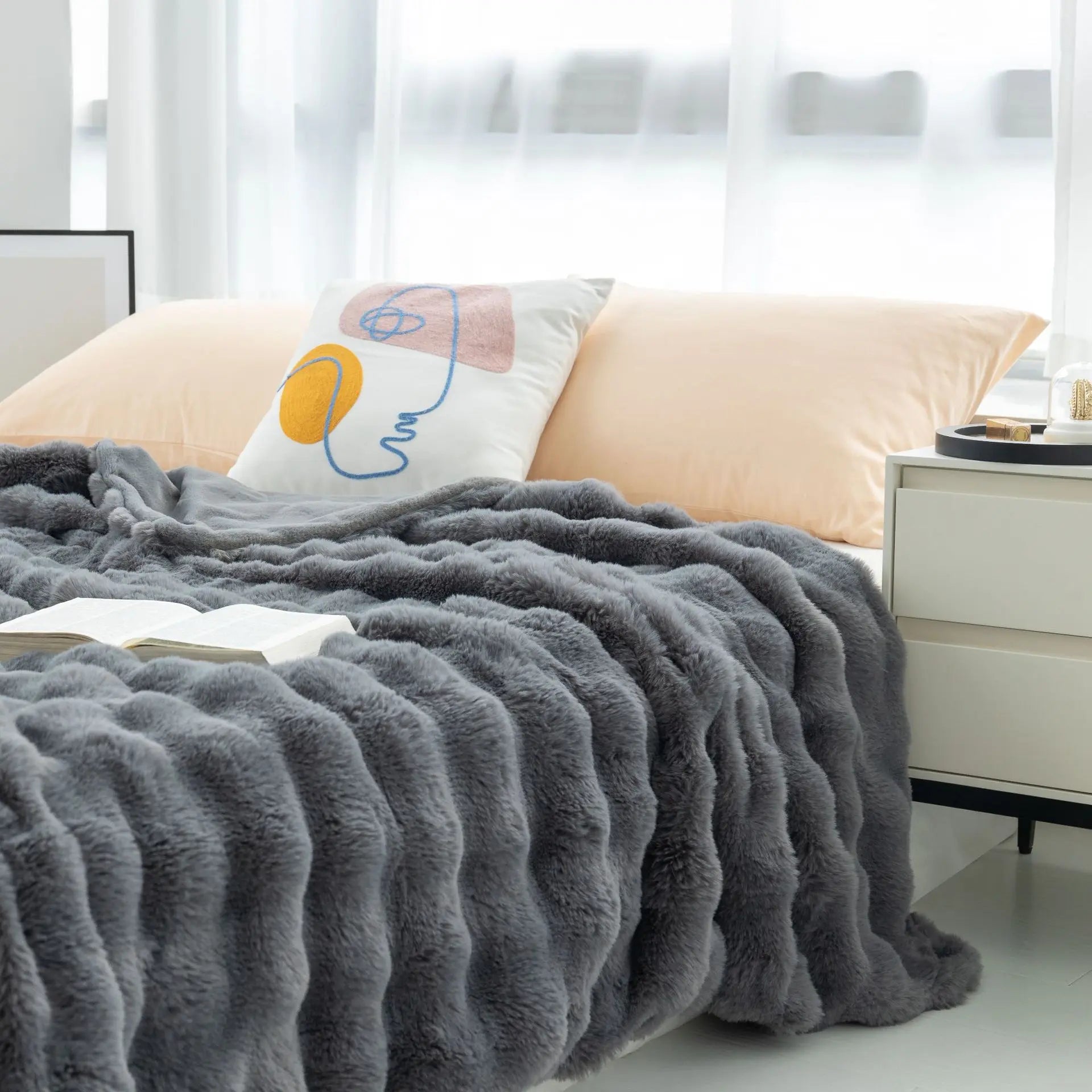 Plaid Canapé Flanelle SOPHIE Dark Gray-160x200cm