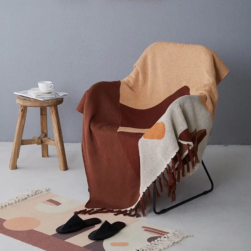 Plaid Canapé Geometric Nordic TASSILO Brown geometric pattern-160X260cm