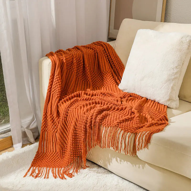 Plaid Canapé Moderne KIVARA Caramel Color-130X230CM Including Tassels