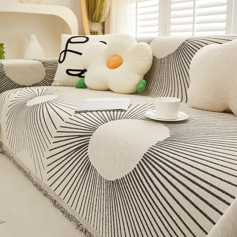 Plaid Canapé Anti-Griffure CHENYE MY2 Nordic Lines Black-180x130cm