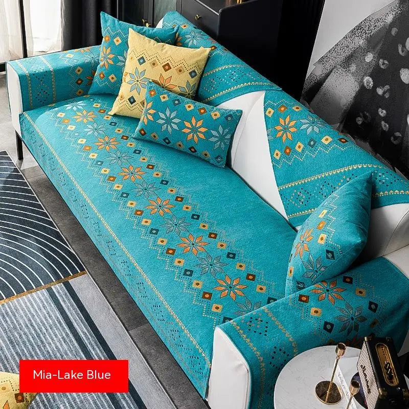 Plaid Canapé Chenille Antidérapant MIA Lake Blue-90 × 70