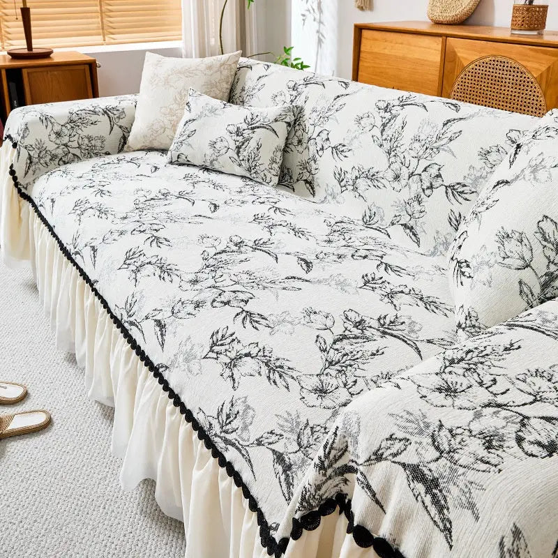 Plaid Canapé Chenille Classique FLOREA Black-180x180cm