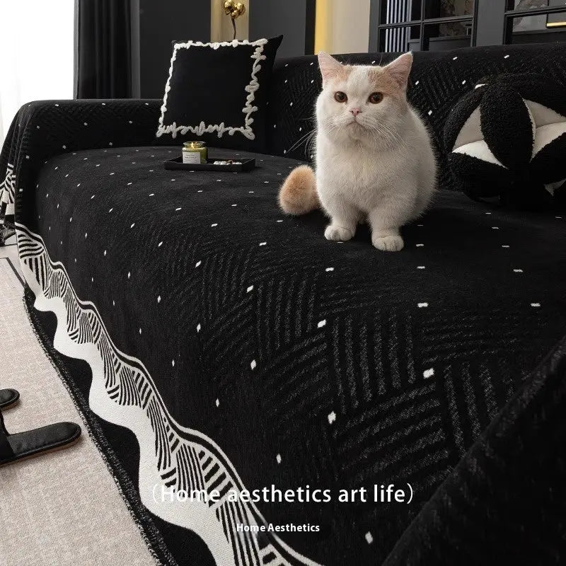 Plaid Canapé Chenille Élégant SOLINO Light Luxury Black-180X300cm