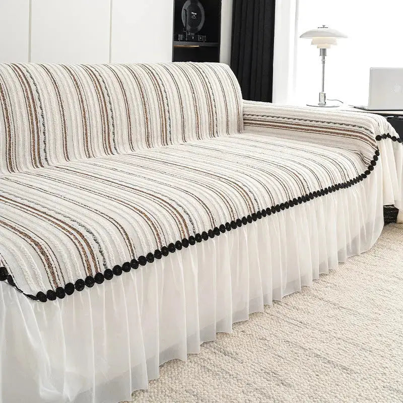 Plaid Canapé Chenille Élégant **TWICORA** Coffee White-180X180cm
