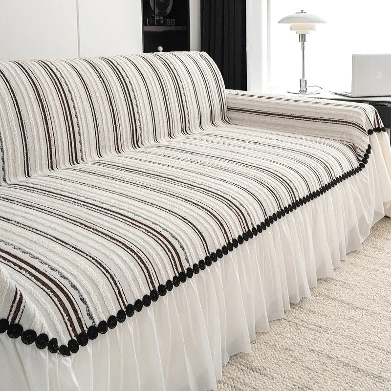 Plaid Canapé Chenille Élégant **TWICORA** Brown White-180X460cm
