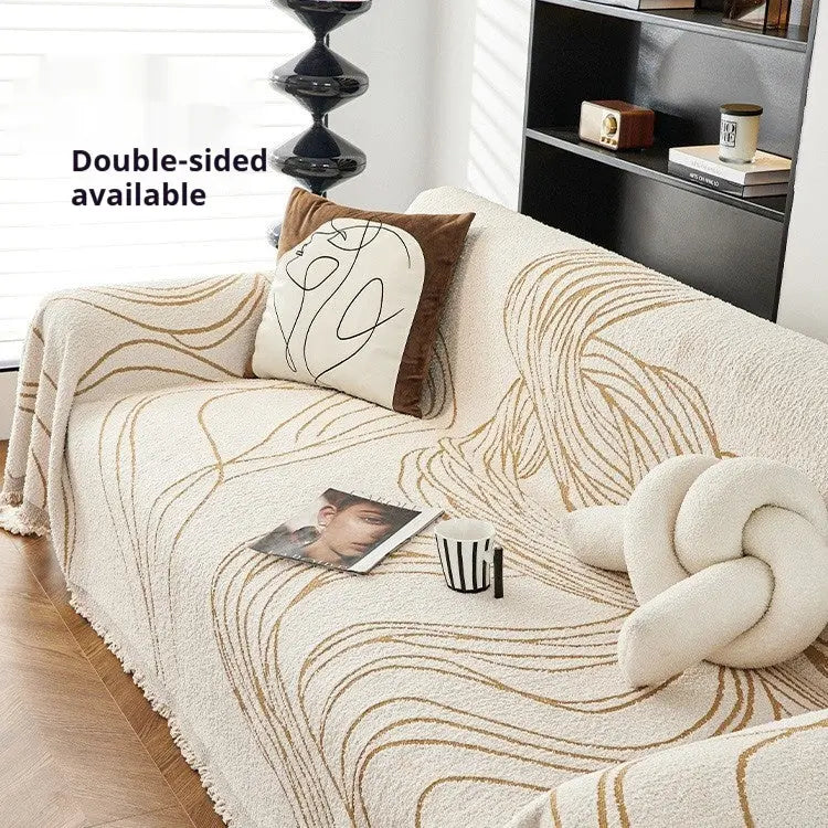 Plaid Canapé Chenille Moderne SIMOLI Minimalist Line Beige-180X130cm