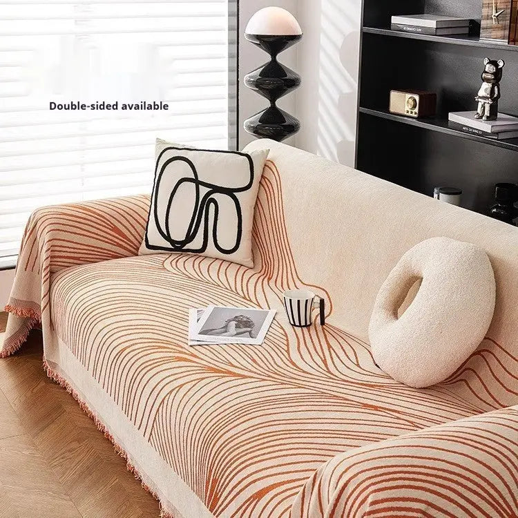 Plaid Canapé Chenille Moderne SIMOLI Line Art Orange-180X260cm