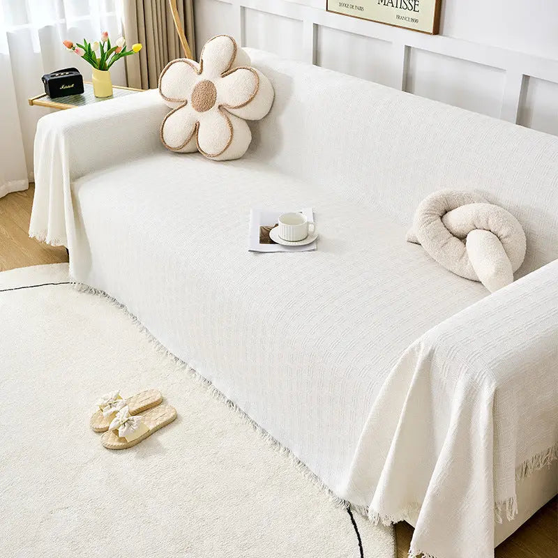Plaid Canapé Coton Nordic CLOVER Crescent White-180x340cm