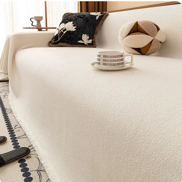 Plaid Canapé Imperméable Chenille ANTELI Teddy Plush Cream White-180x180cm