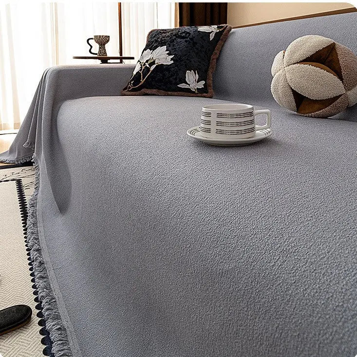 Plaid Canapé Imperméable Chenille ANTELI Teddy Plush Foggy Gray-180x260cm