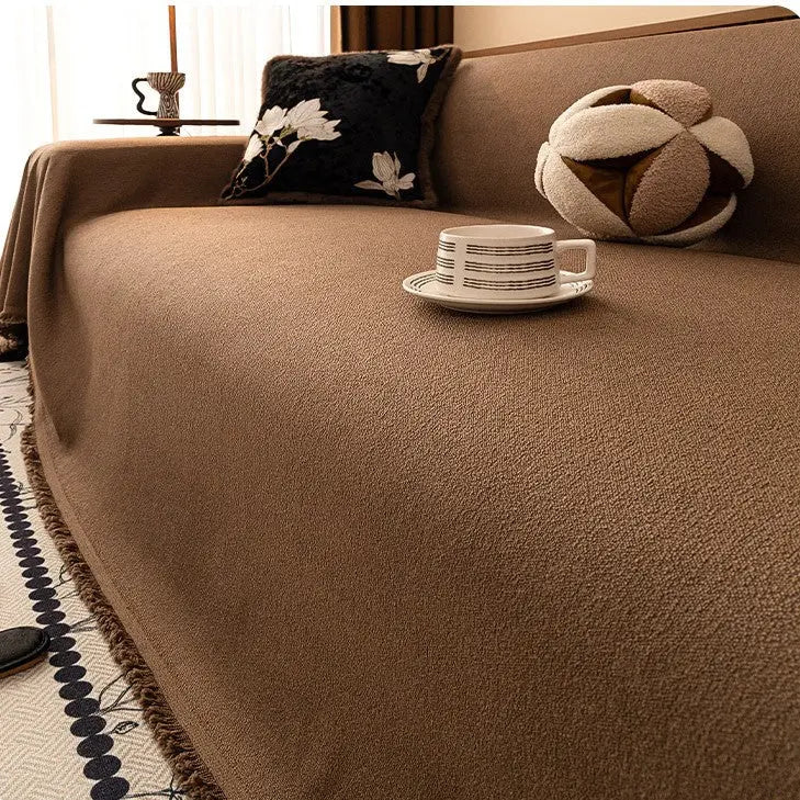 Plaid Canapé Imperméable Chenille ANTELI Teddy Plush Caramel Mocha-90x90cm
