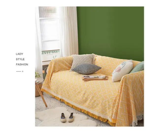 Plaid Canapé Moderne Polyester **CHENLEA** Yellow And White Plaid-130x180cm