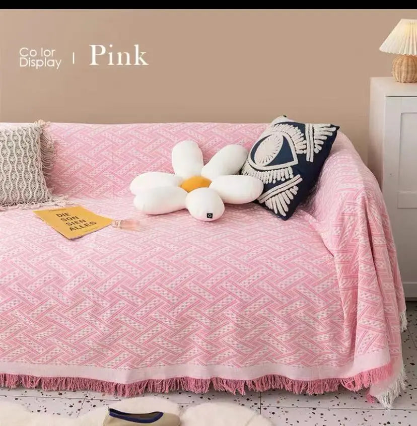 Plaid Canapé Moderne Polyester **CHENLEA** Pink And White Plaid-130x180cm