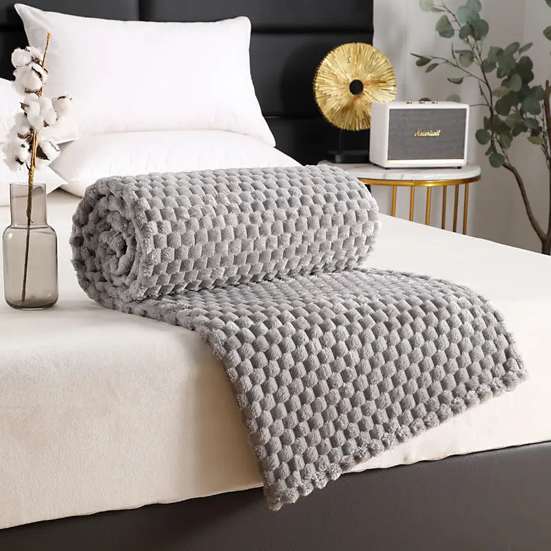 Plaid Canapé Polyester Universel FLANIO Gray-100X150cm-Ribbon Card Packaging