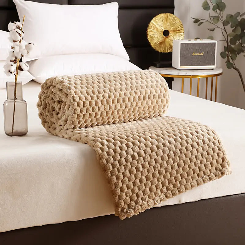 Plaid Canapé Polyester Universel FLANIO Khaki-200X230cm-Nude Blanket