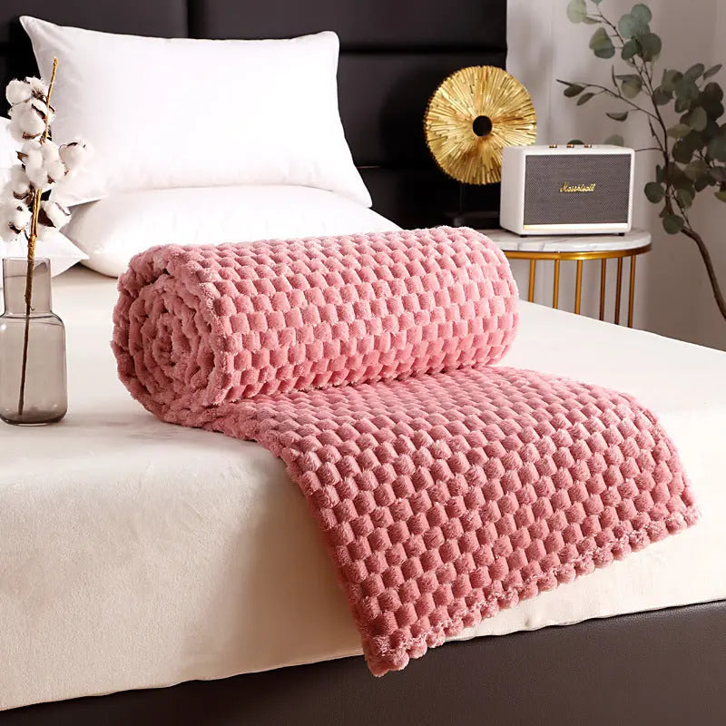 Plaid Canapé Polyester Universel FLANIO Rose Pink-100X150cm-Ribbon Card Packaging