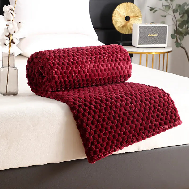 Plaid Canapé Polyester Universel FLANIO Wine Red-200X230cm-Nude Blanket