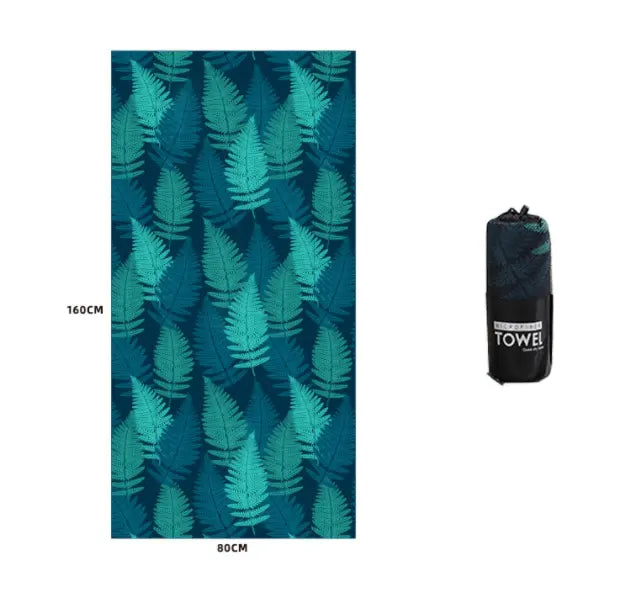 Serviette Plage Microfibre VAIANO Middle lake blue conifer-80x160cm printed storage bag