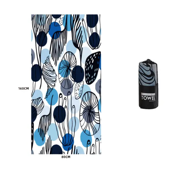 Serviette Plage Microfibre VAIANO Deep lake blue lotus leaf-80x160cm printed storage bag
