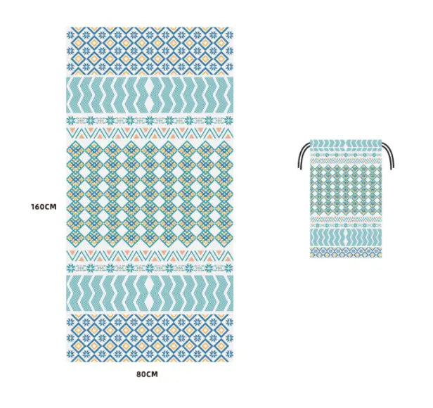 Serviette Plage Microfibre VAIANO Aqua Green Bohemia-80x160cm printed storage bag