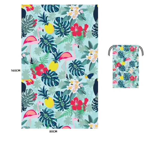 Serviette Plage Microfibre VAIANO Flower blue flamingo-80x160cm opp bag