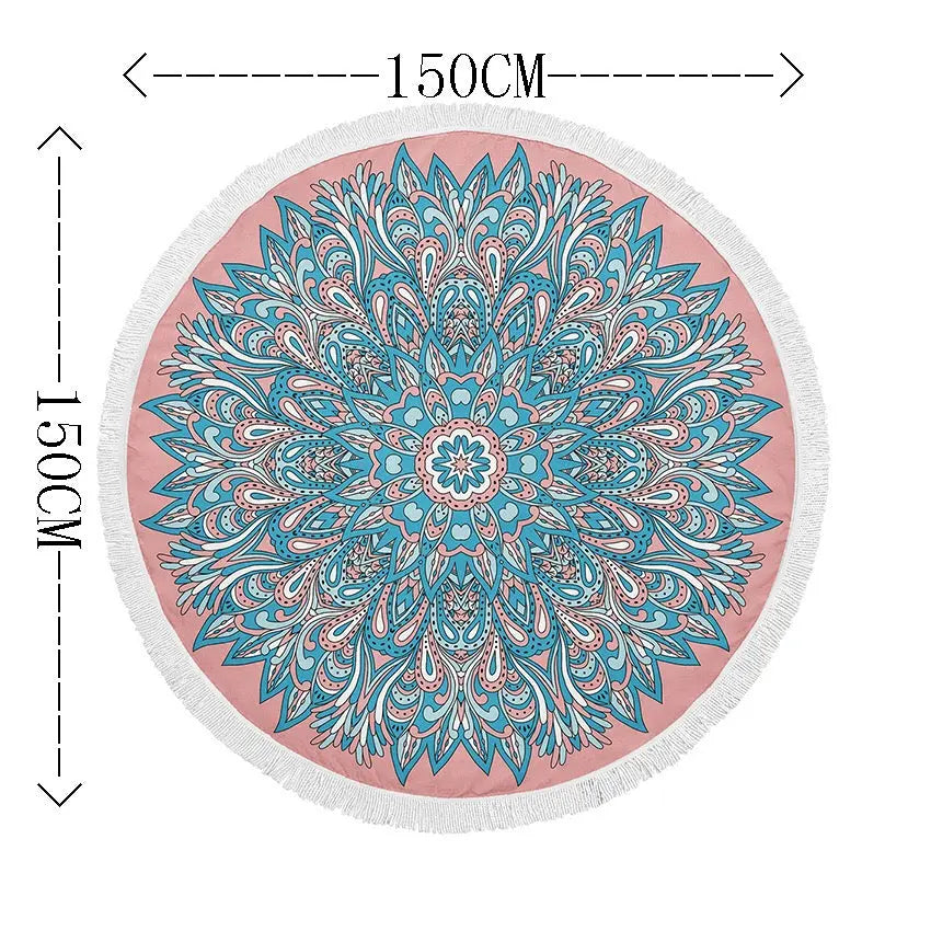 Serviette Plage Ronde Imprimée SOLARIA Light blue-150x150cm