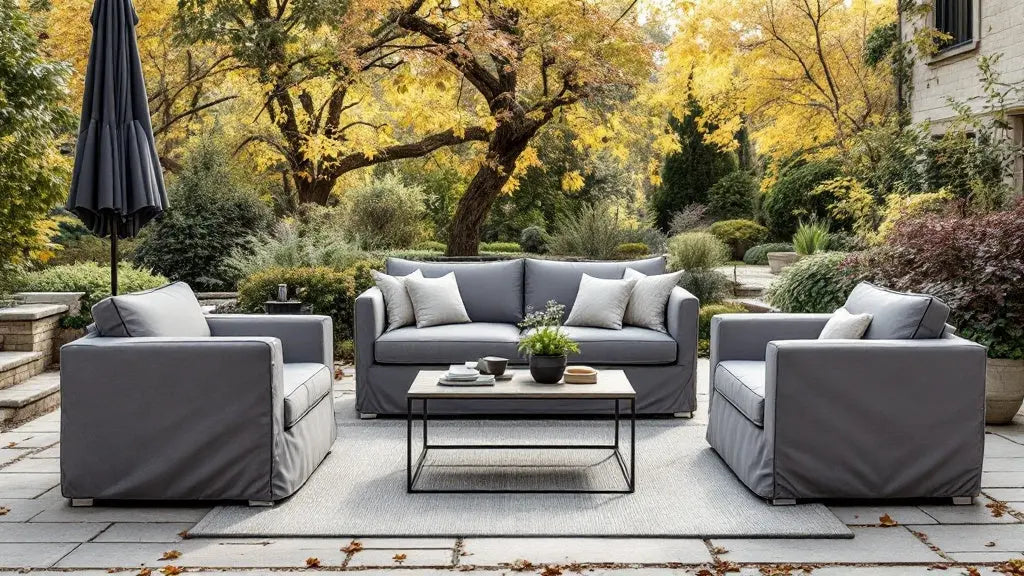 Housse de protection salon de jardin imperméable sur mobilier de terrasse en hiver