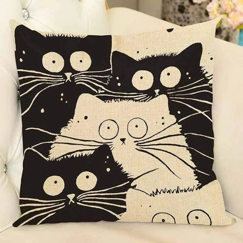 CHAT CARTOON - Housse de coussin taie d'oreiller en coton et lin - Housse De France