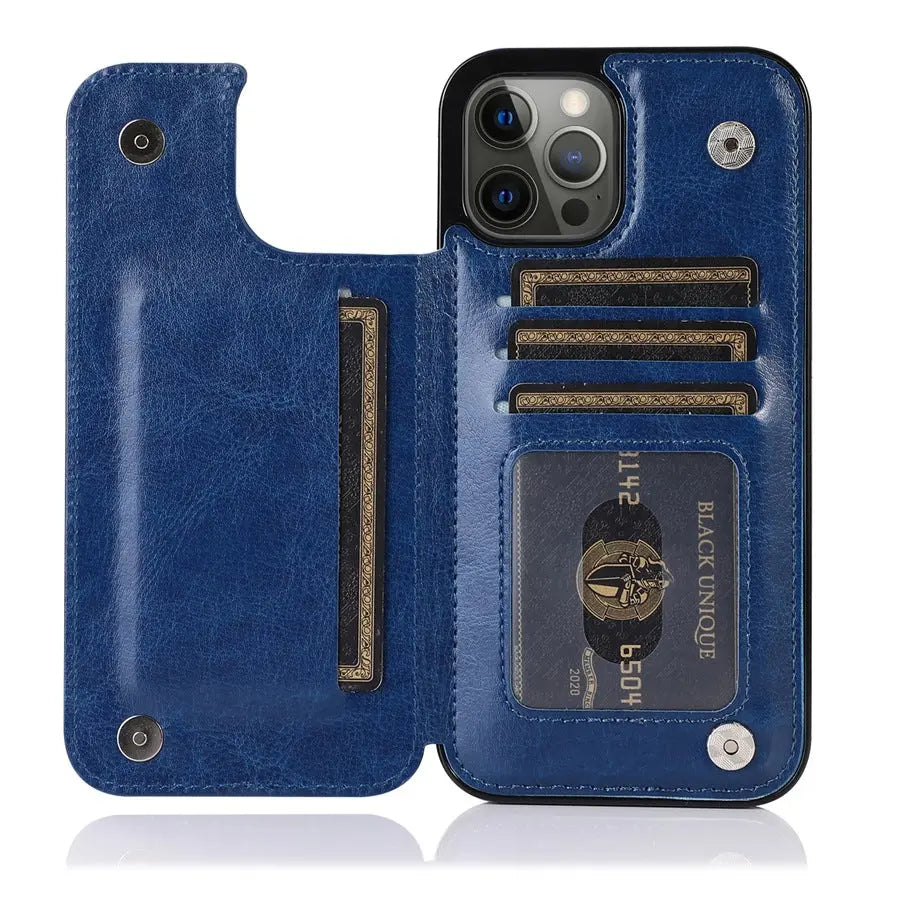 Coque Téléphone Cuir Aimant VELTH Blue-IPhone15ProMax