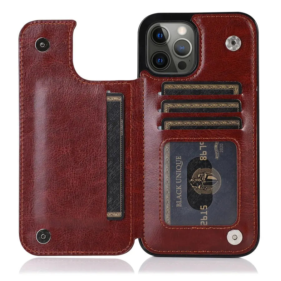Coque Téléphone Cuir Aimant VELTH Brown-IPhone15ProMax