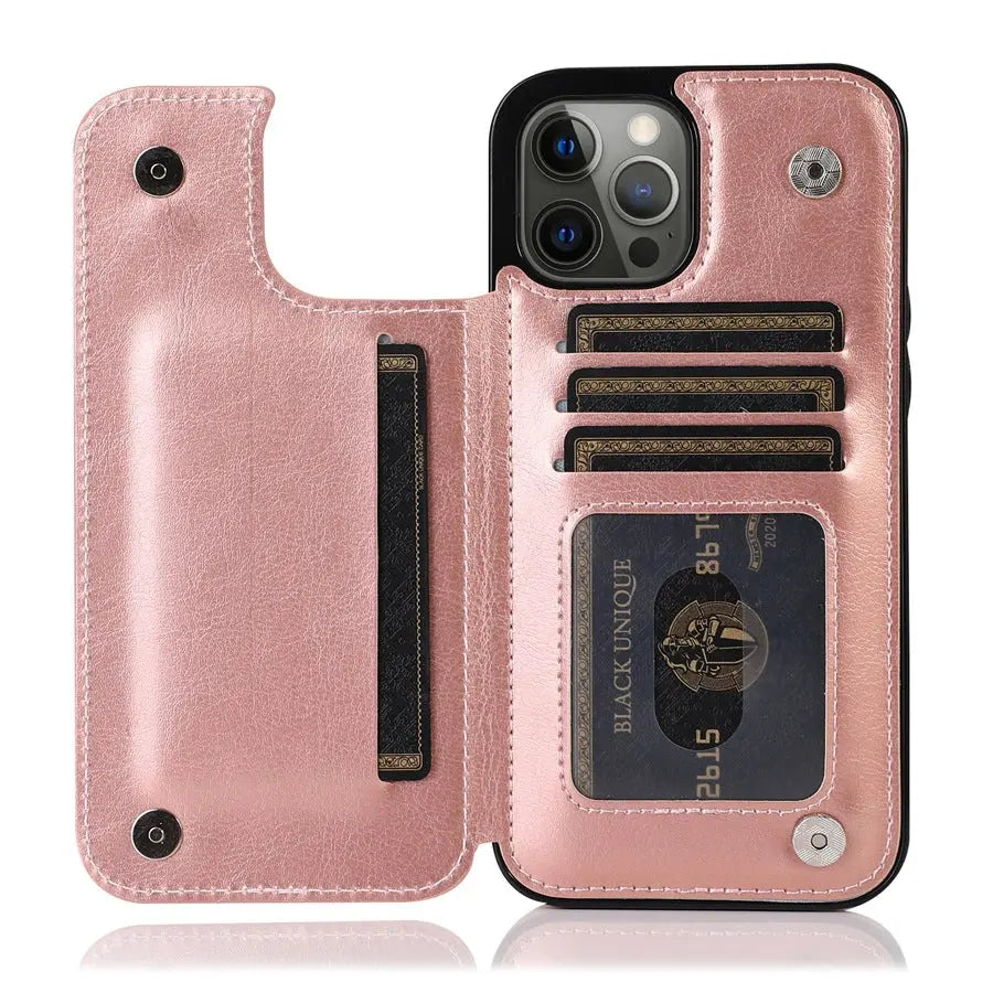 Coque Téléphone Cuir Aimant VELTH Rose Gold-IPhone15Plus