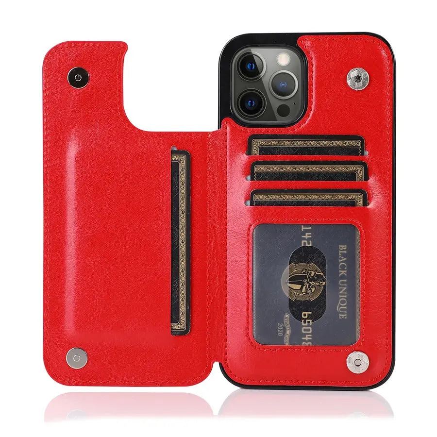 Coque Téléphone Cuir Aimant VELTH Red-IPhone15ProMax