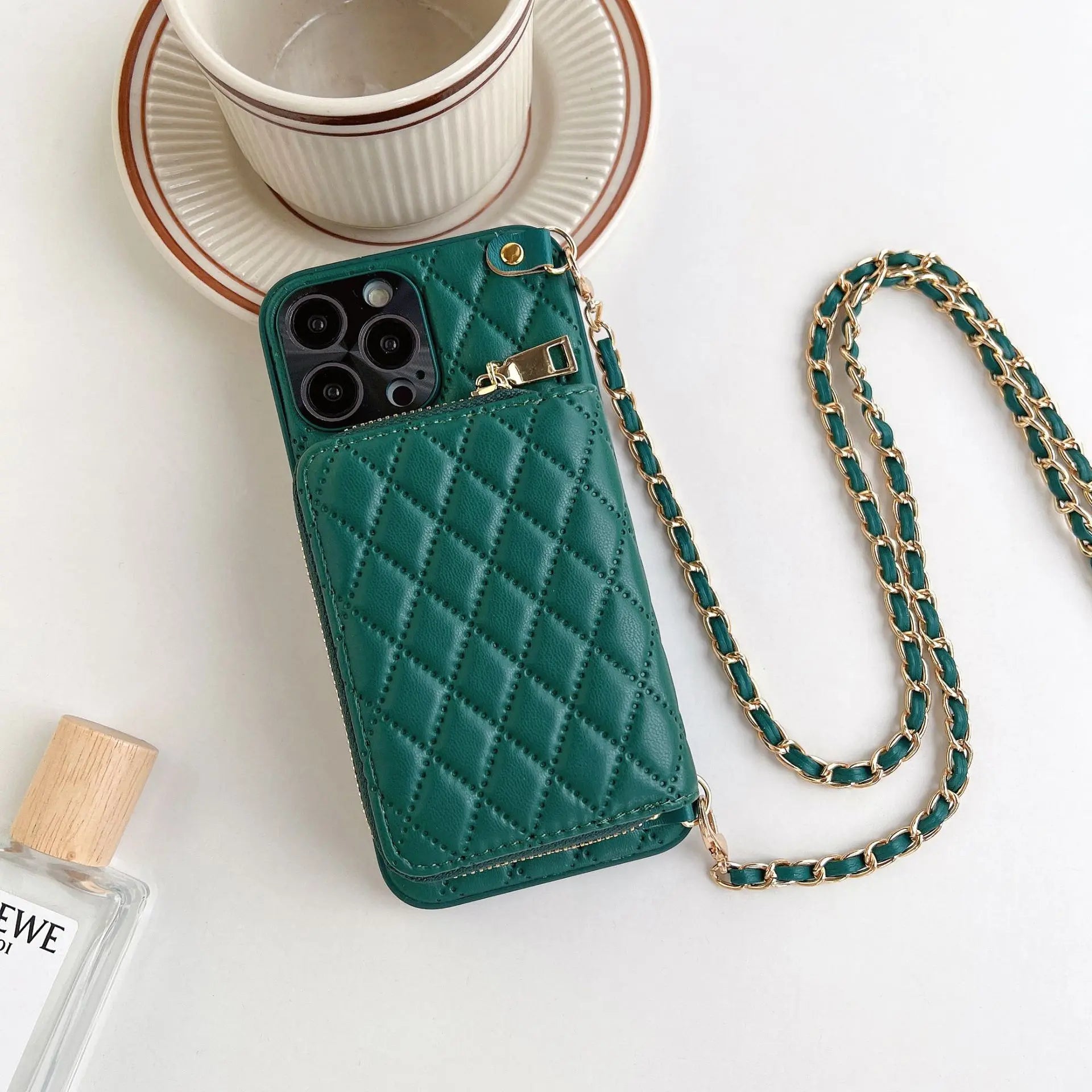 Coque Téléphone Luxe Lambskin RHOLO Dark Green-Apple 15pro