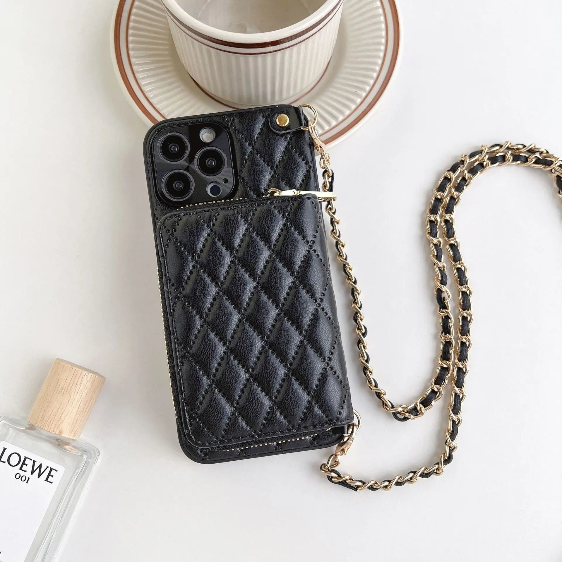 Coque Téléphone Luxe Lambskin RHOLO Black-Apple 15Promax