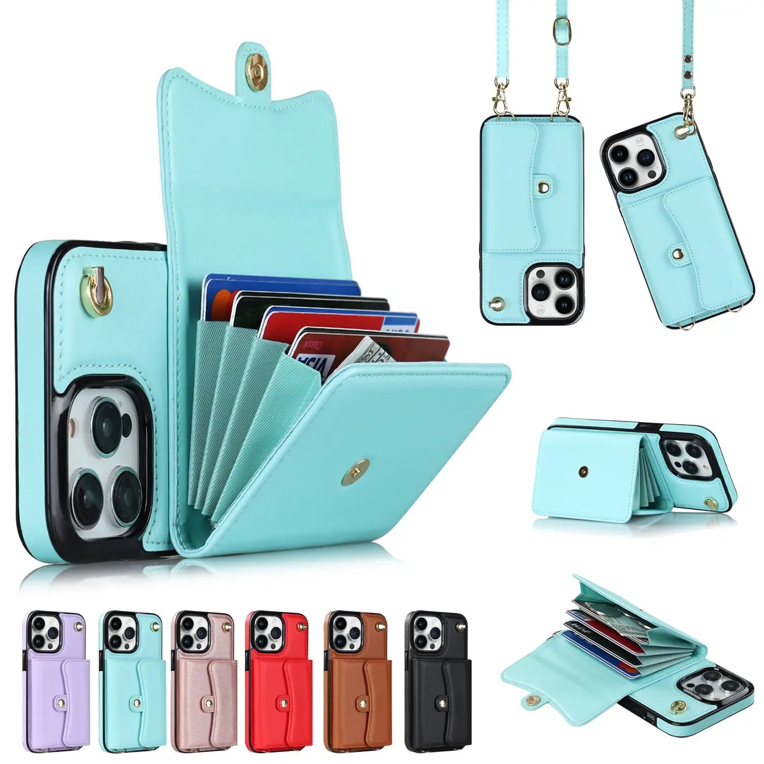 Coque Téléphone Multi-fonction NAPLI Mint Green-IP15PRO