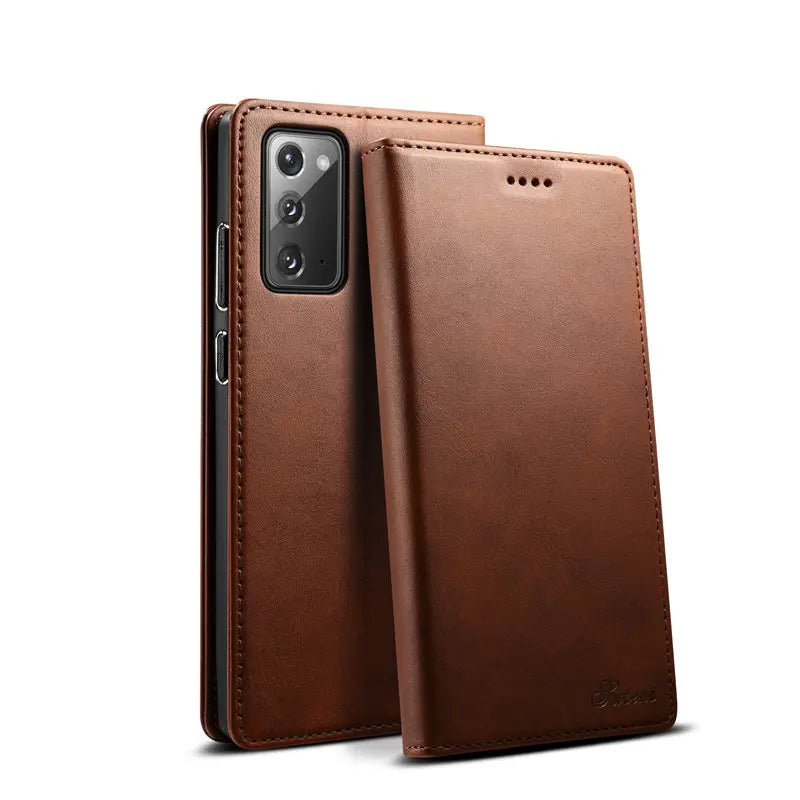 Coque de Téléphone Cuir Stand MARSEN Brown-Samsung Note10