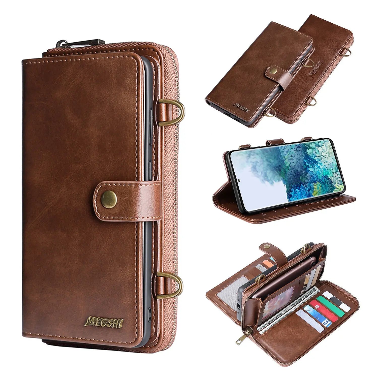 Coque de Téléphone Flip PU MEGSHI Brown-Iphone12pro Max
