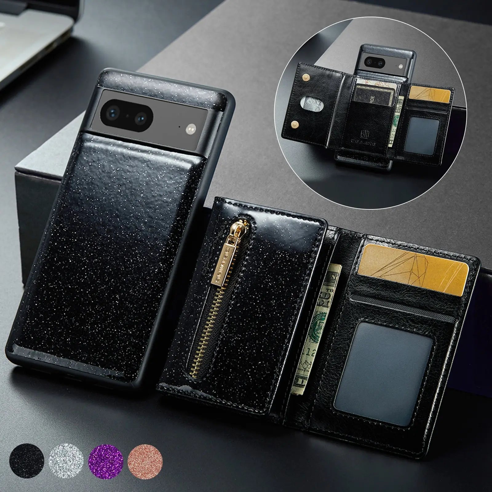 Coque de Téléphone Magnetique Lambskin LUNAR Cool Black-IPhone14Promax N04