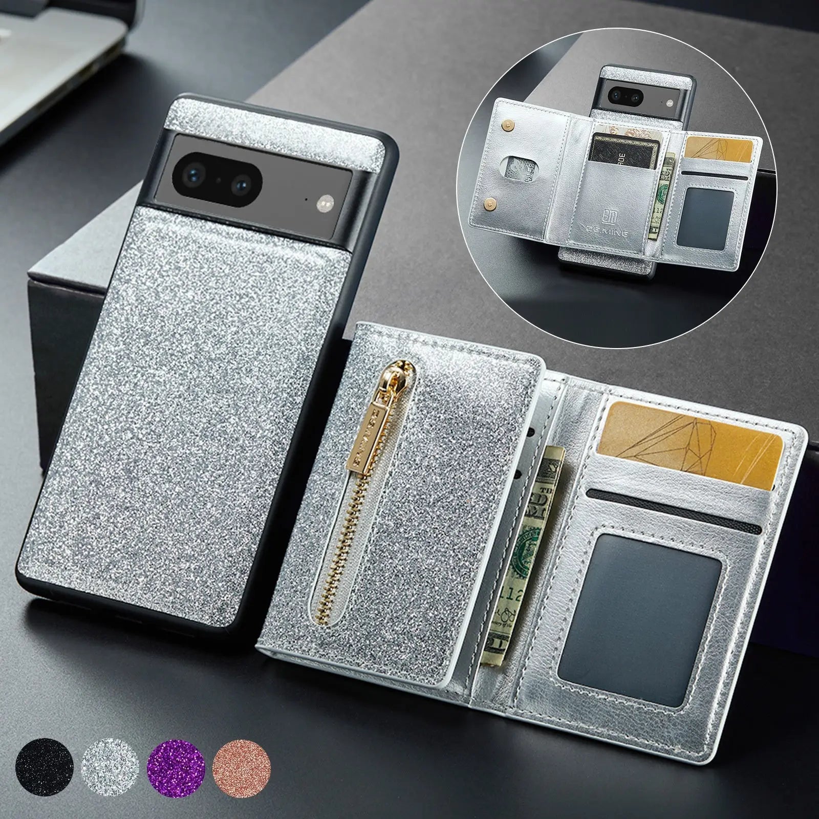 Coque de Téléphone Magnetique Lambskin LUNAR Silver-IPhone13Pro N02
