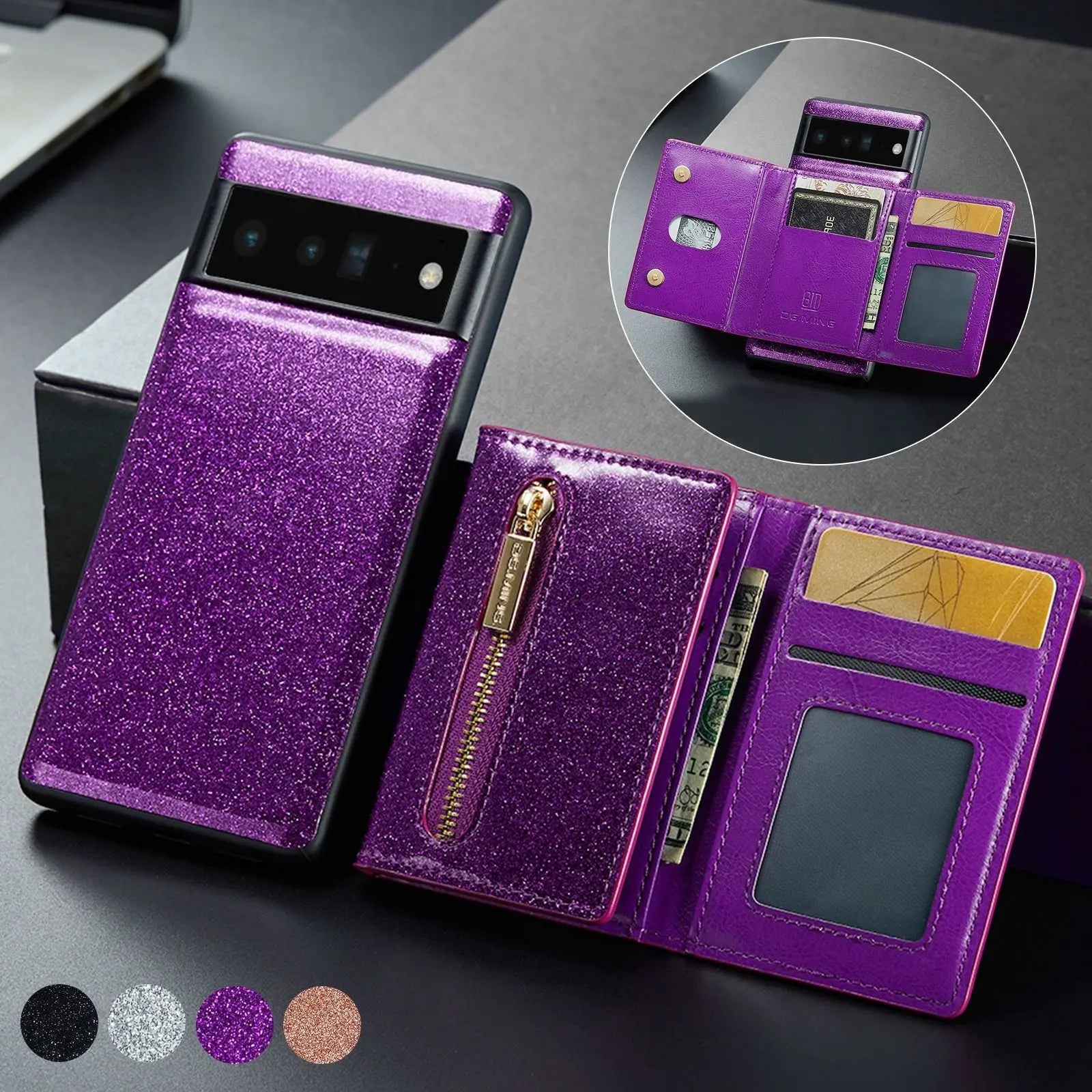 Coque de Téléphone Magnetique Lambskin LUNAR Violet Color-IPhone14 Combination 1
