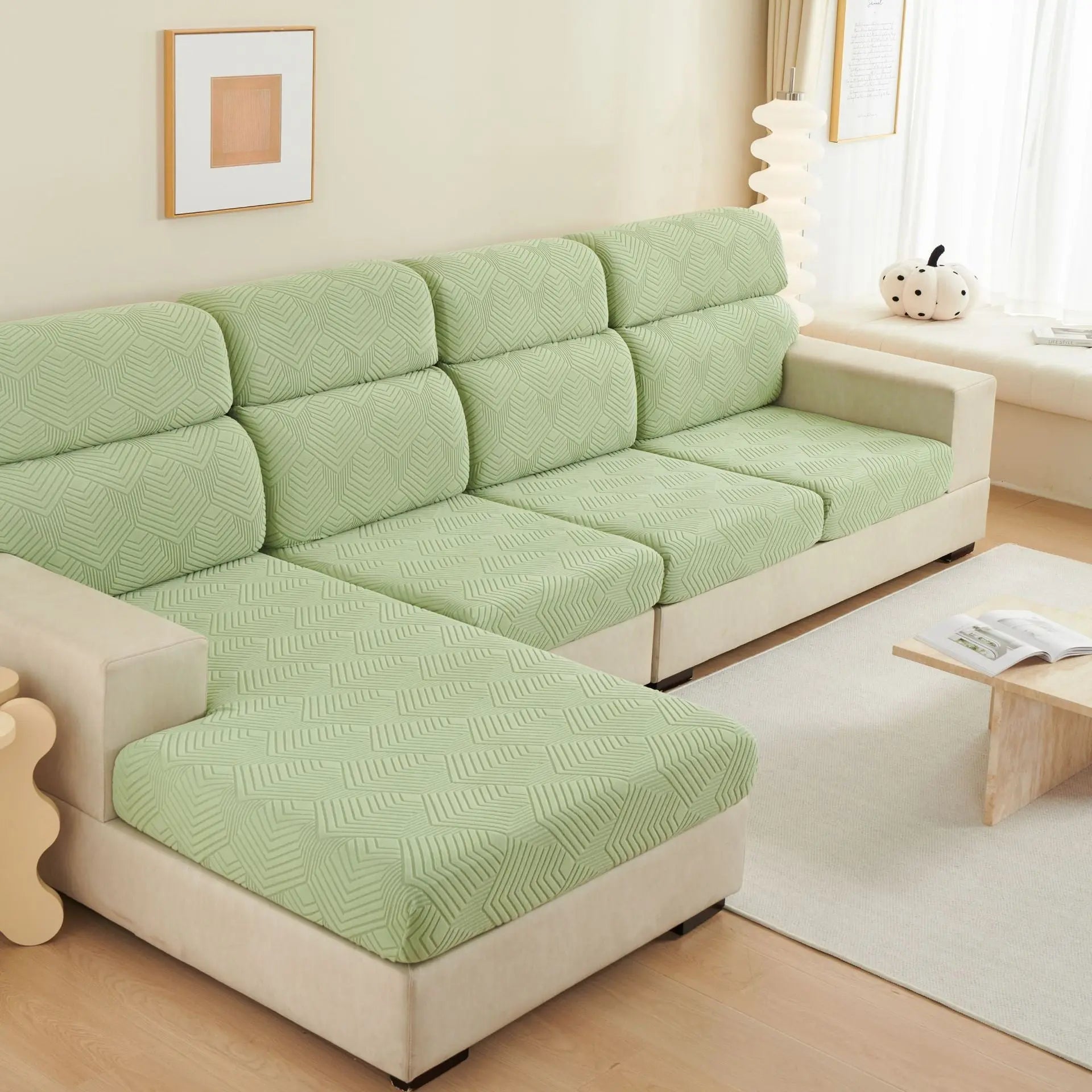 Housse Assise Velours JACQVEL Time Sofa Tea Matcha Green-Large Single S